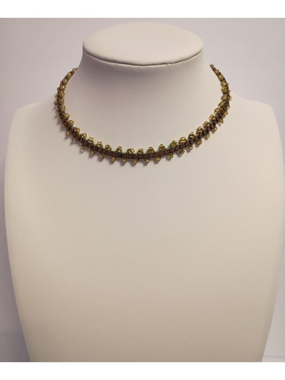 Designer Signed Guess, Collar Necklace is Gold Tone with Yellow Seed Beads